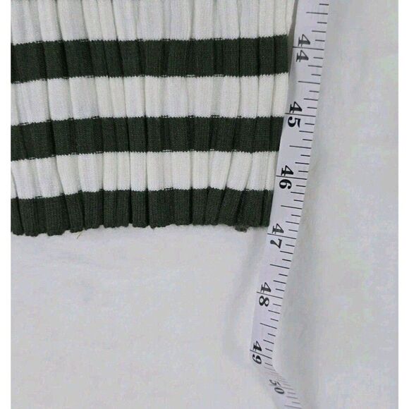 MEROKEETY Ribbed Knit Striped Women's Midi Sweater Dress Green White S Side Slit - Picture 6 of 10